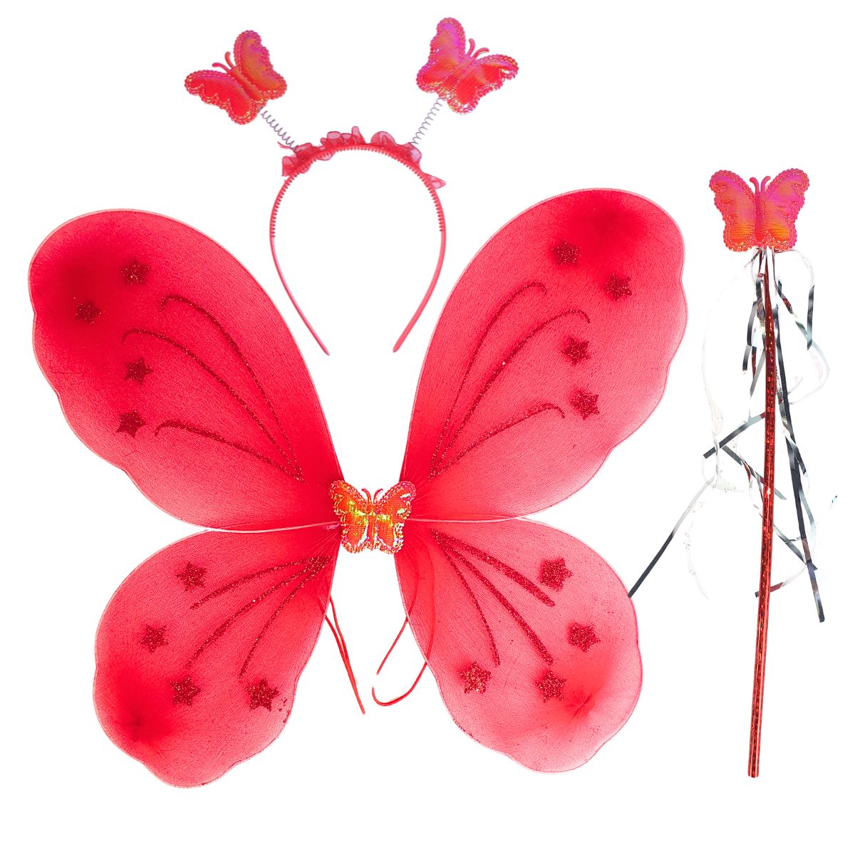 Kit Asa de Borboleta Acessórios Fantasia Carnaval Vermelho Kit Asa de Borboleta Acessórios Fantasia Carnaval Vermelho